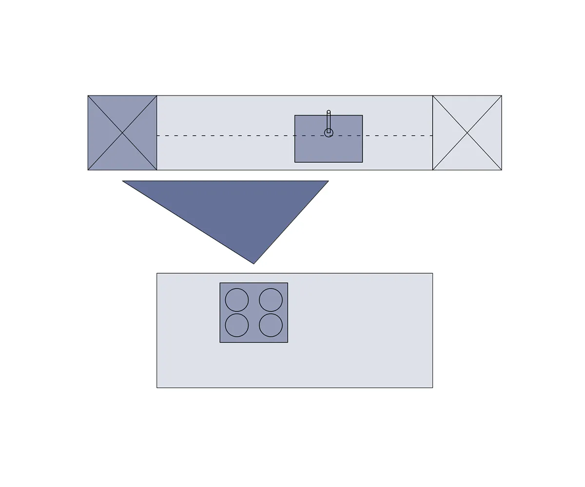 Kuhinjski trikotnik v linijski kuhinji z otokom