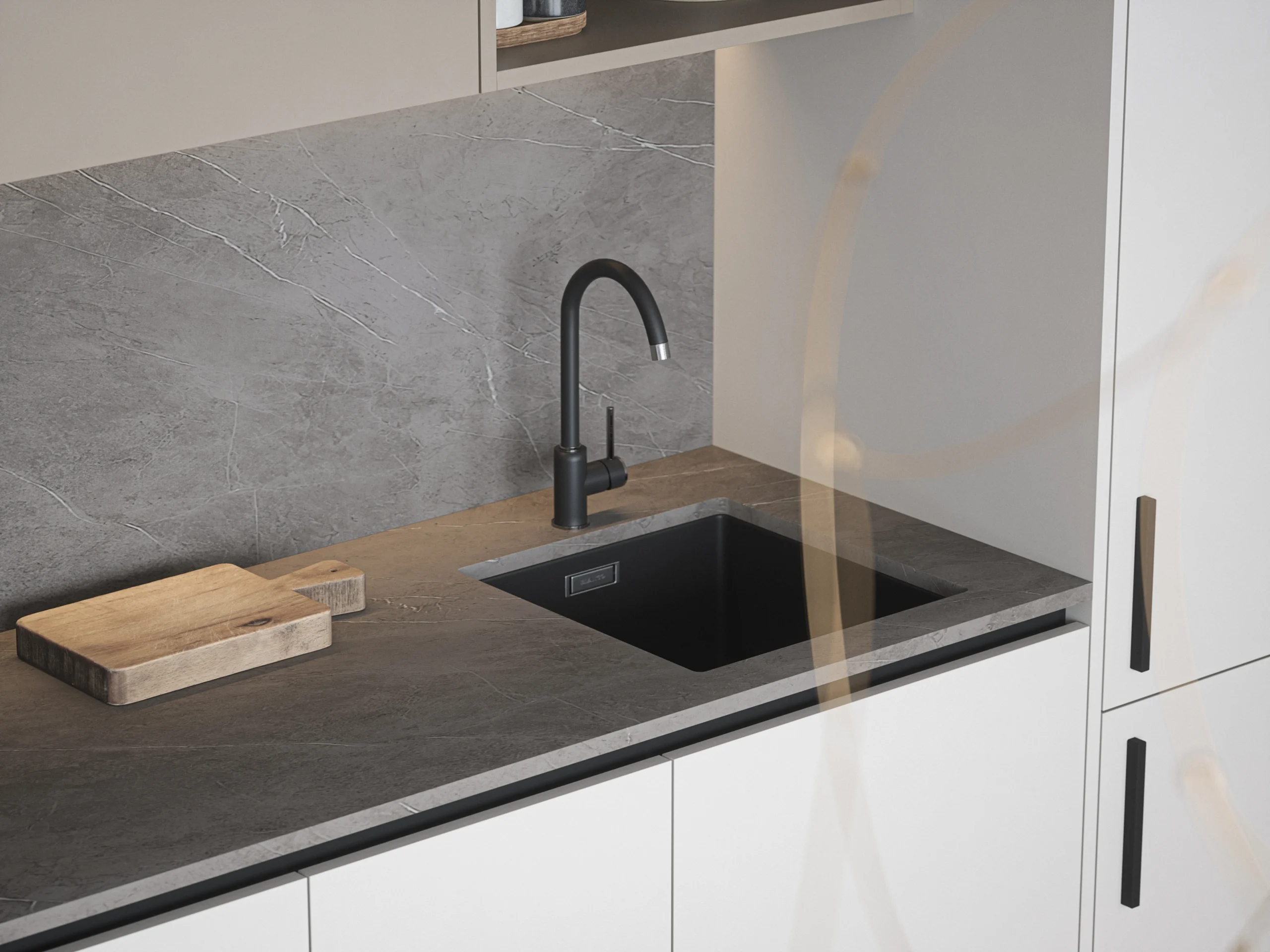 Minimalistična in urejena linearna kuhinja